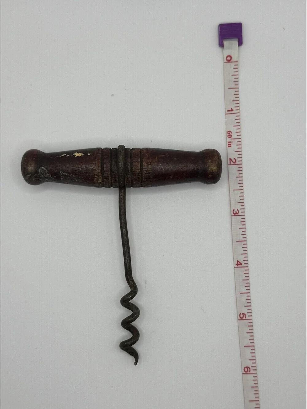 Vintage Corkscrew Opener Metal With Wooden T Handle. unmarked